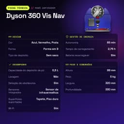Robot aspirador Dyson 360 Vis Nav Sensor de infravermelhos 65min - características