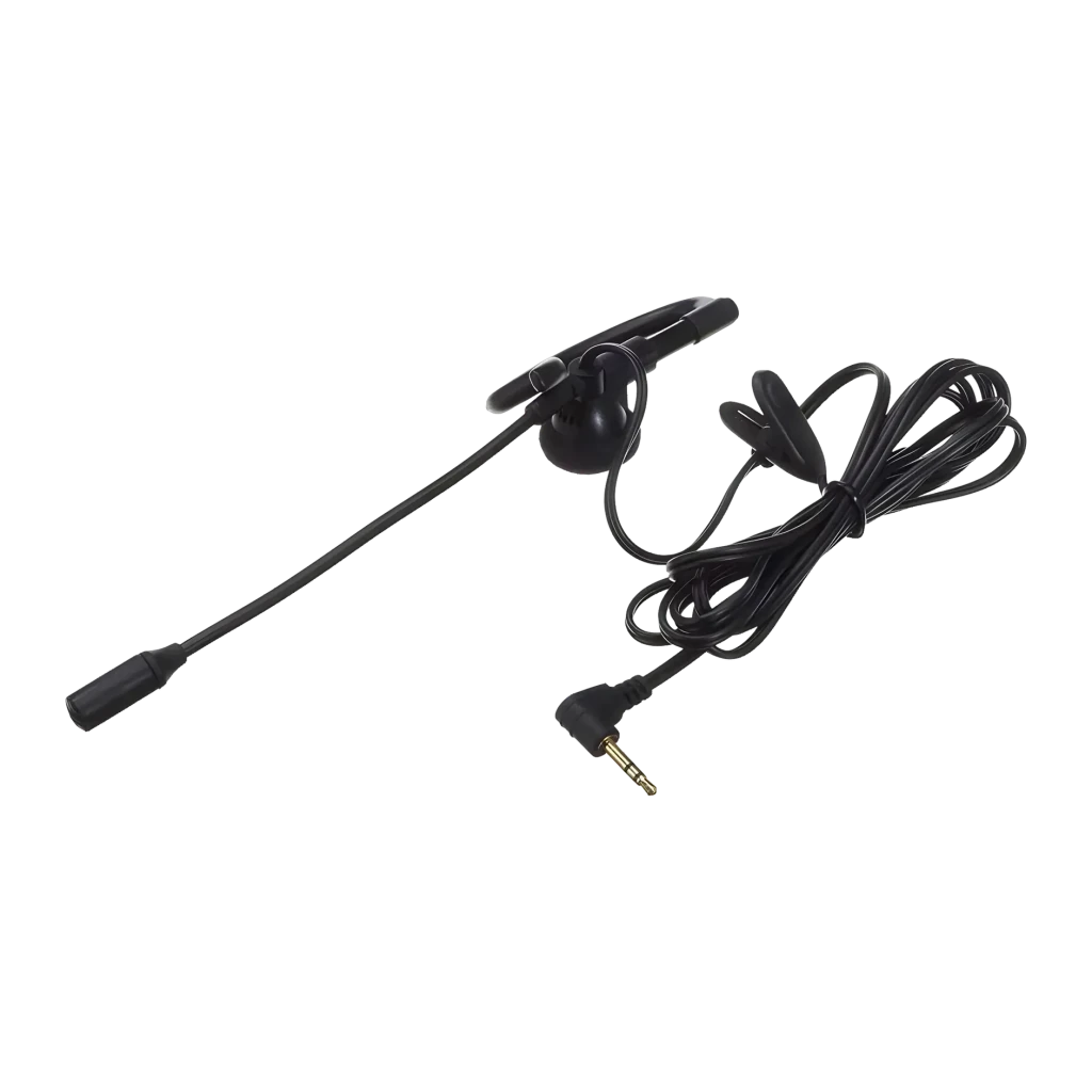 Auricular con micrófono Motorola IXTN4011 In-Ear Monoaural, vista frontal: auricular negro con boom mic extensible, gancho