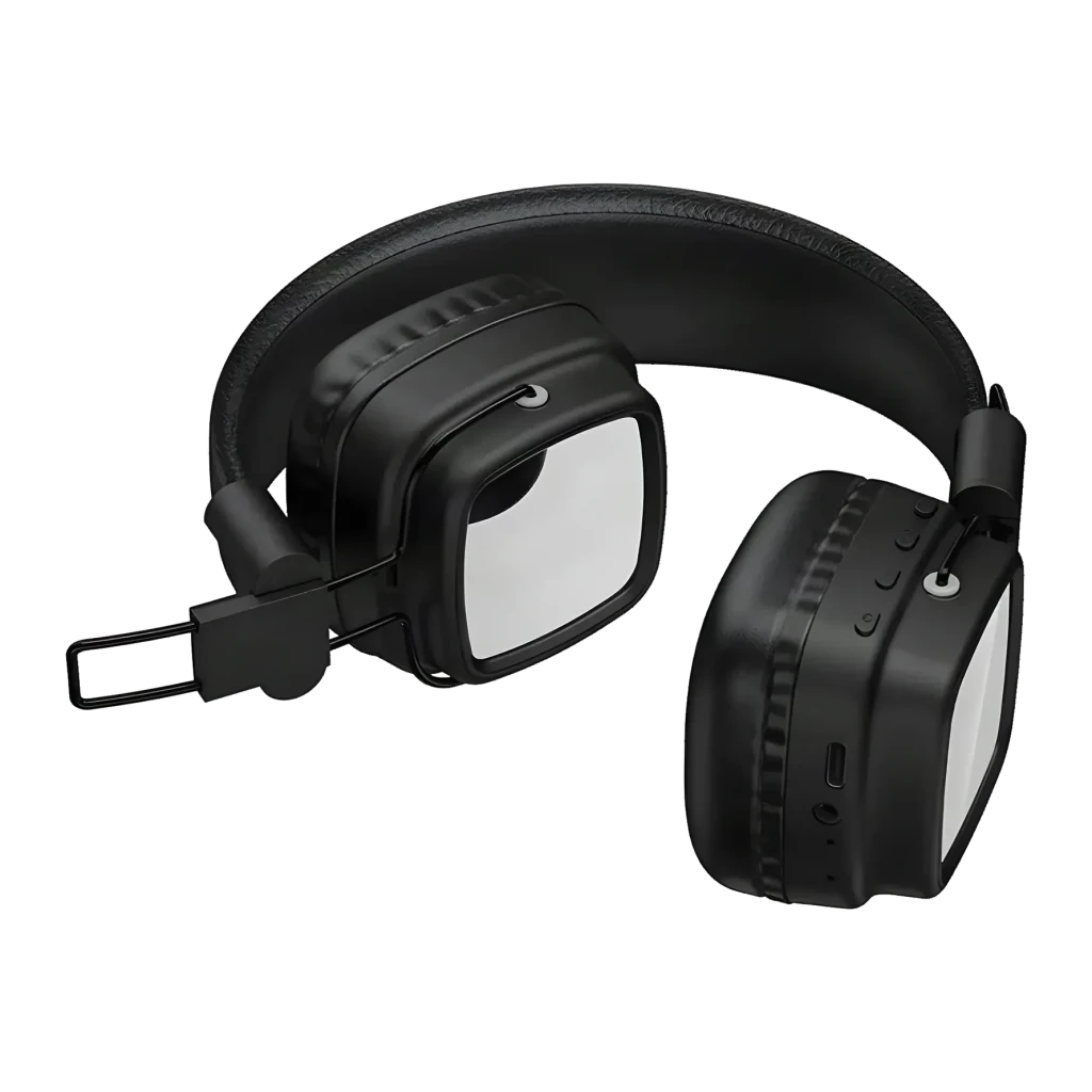 Auriculares HOCO W72 Diadema Bluetooth / AUX 25h, detalle: vista lateral con botones, puerto USB-C y almohadillas negras