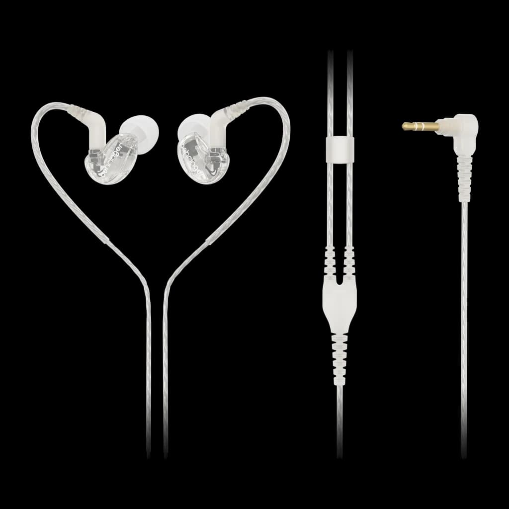 Écouteurs intra-auriculaires Behringer SD251-CL PRO In-Ear Jack 3,5 mm, vue de face: corps transparent avec ear hooks, câble