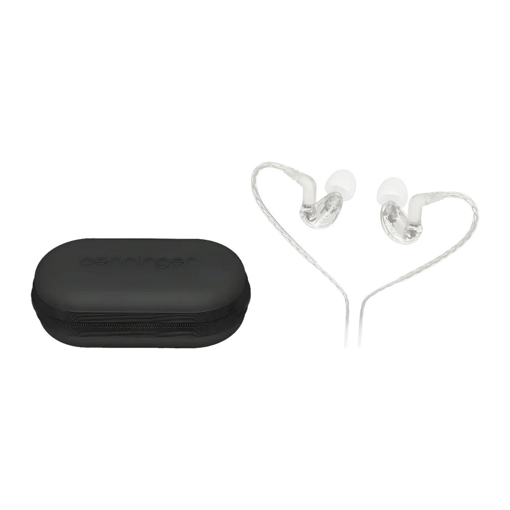 Écouteurs intra-auriculaires Behringer SD251-CL PRO In-Ear Jack 3,5 mm, détail: coques transparentes avec crochets et étui
