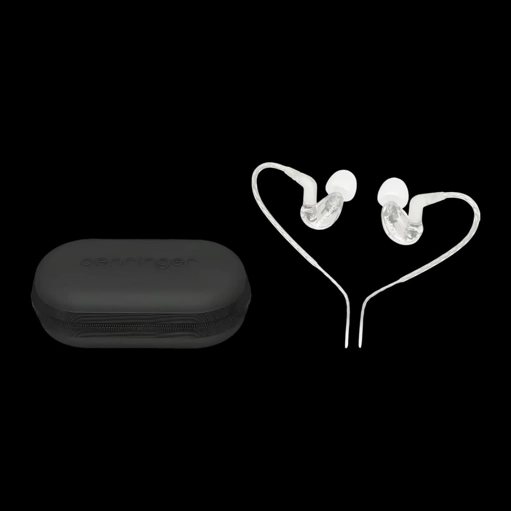 Écouteurs intra-auriculaires Behringer SD251-CL PRO In-Ear Jack 3,5 mm, détail: coques transparentes avec crochets et étui