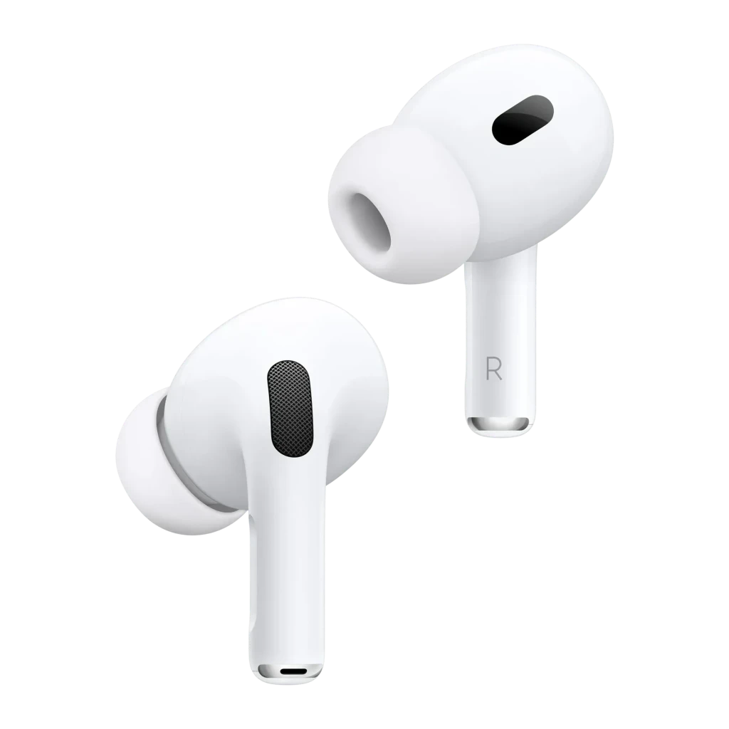 Auriculares Apple AirPods Pro (2ª generación) Cancelación de Ruido TWS, detalle: ambos auriculares blancos con almohadillas