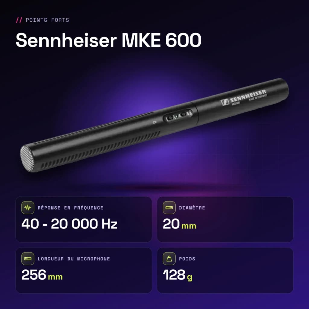Micrófono Sennheiser MKE 600 Condensador Supercardioide XLR - características