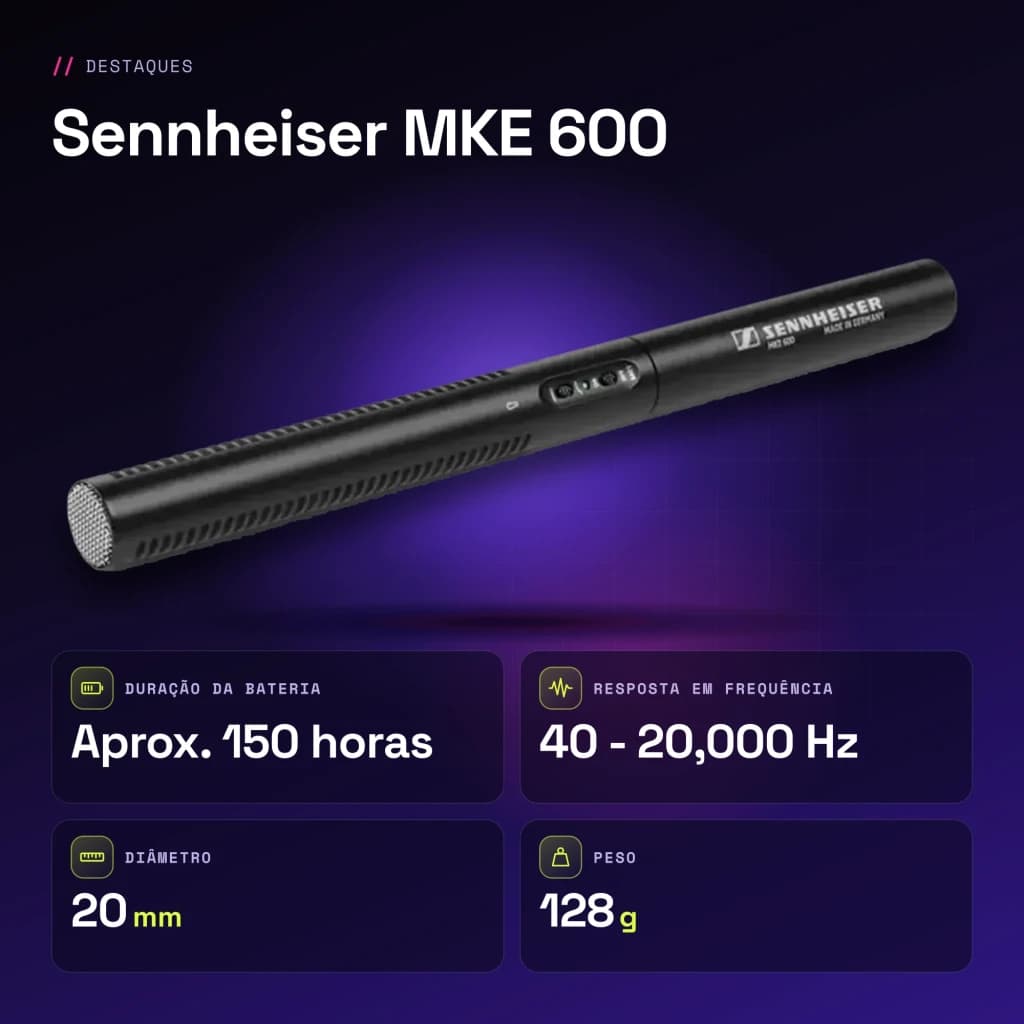 Micrófono Sennheiser MKE 600 Condensador Supercardioide XLR - características