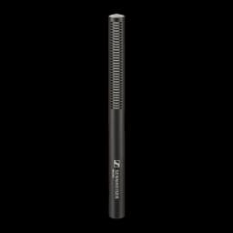 Micrófono Sennheiser MKE 600 Condensador Supercardioide XLR, detalle: cuerpo negro alargado con rejilla metálica y logo