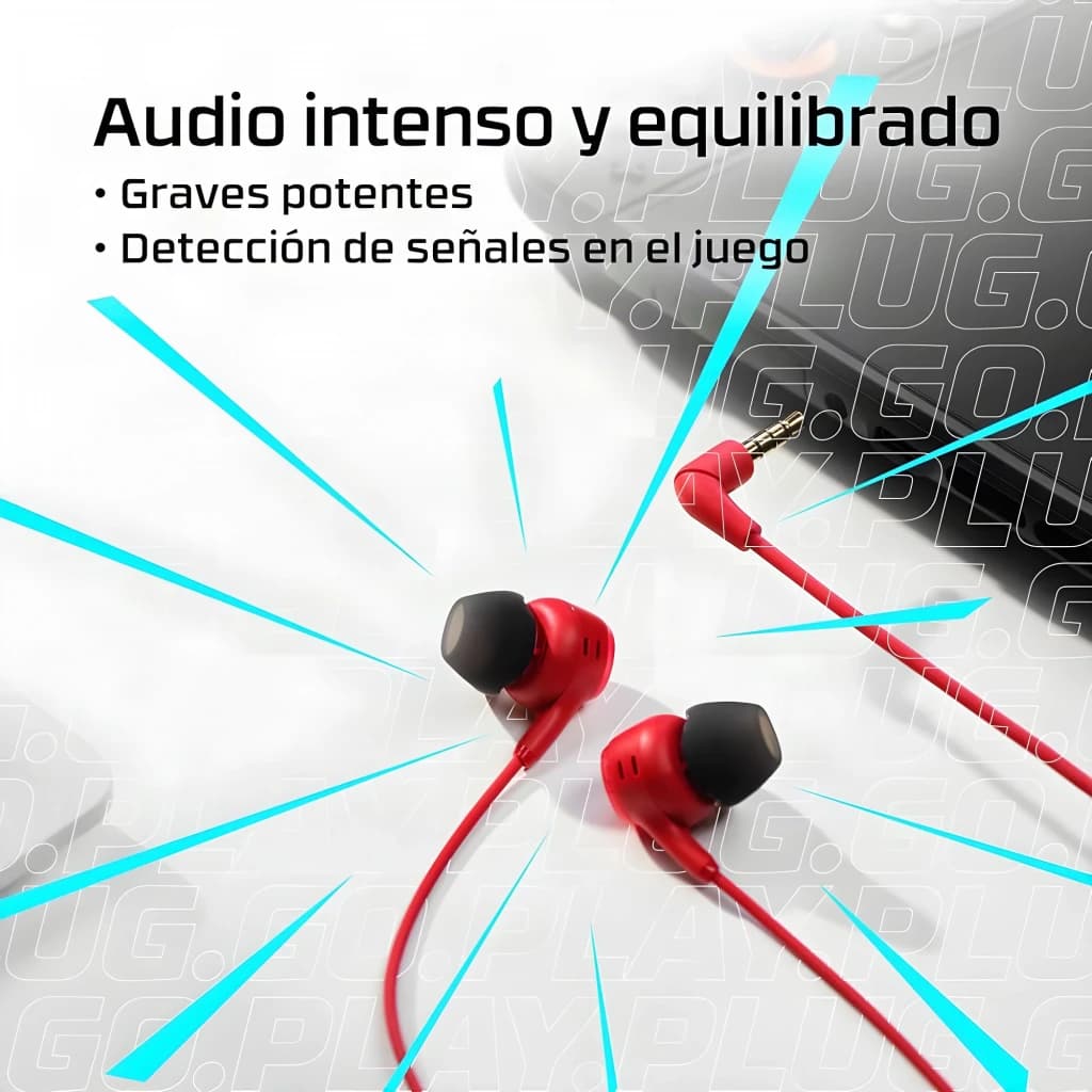 Auriculares gaming HyperX Cloud Earbuds III In-Ear Cable, detalle: auriculares rojos con cable y jack dorado