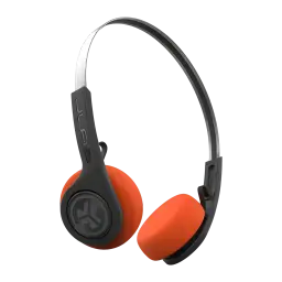 Auriculares JLab Audio Rewind 2 Diadema Bluetooth 5.0 20h, vista lateral: almohadillas naranjas y logo JLab en carcasa negra