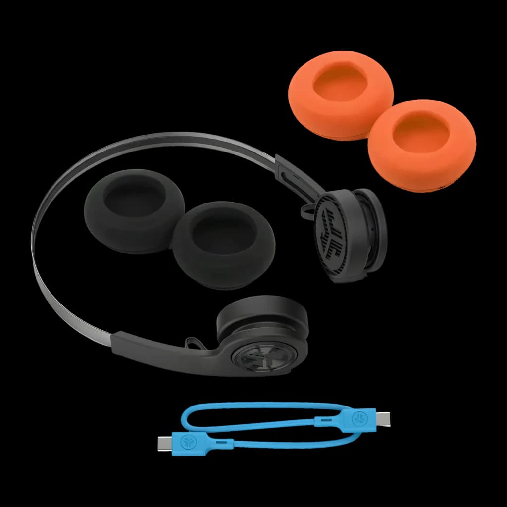 Auriculares JLab Audio Rewind 2 Diadema Bluetooth 5.0 20h, contenido: almohadillas negras y naranja intercambiables y cable