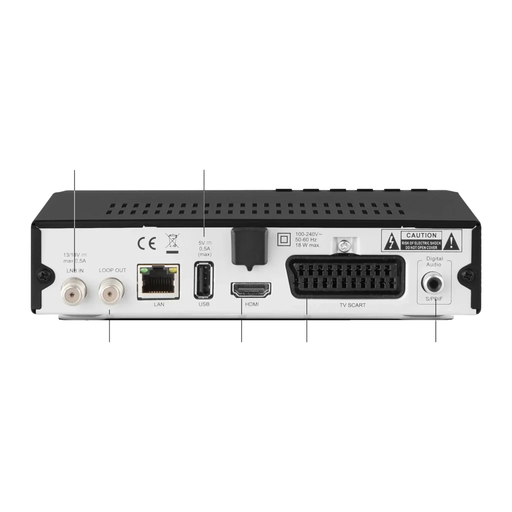 Receptor TechniSat HD-S 223 DVR Full HD Satélite HDMI USB, vista trasera: puertos LNB IN, Loop Out, LAN, USB, HDMI, SCART