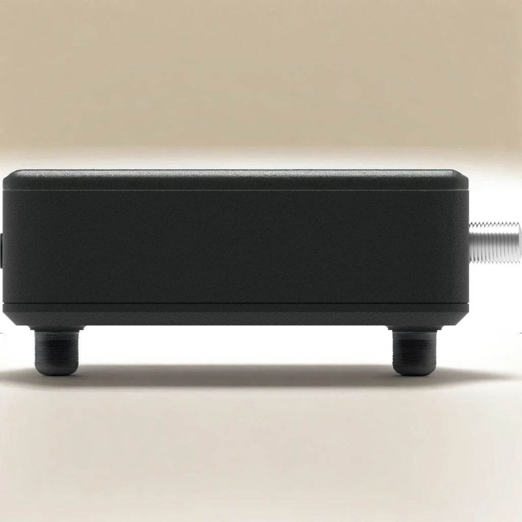 Receptor TechniSat HD-S 224+ DVB-S2 HD 1080p Satélite, en uso lateral: conector F roscado y patas de goma negras visibles
