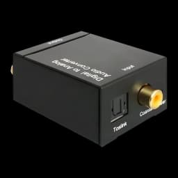 Conversor de Áudio Delock 62444 DAC Digital para Analógico, detalhe: painel traseiro com entrada Toslink e conector coaxial