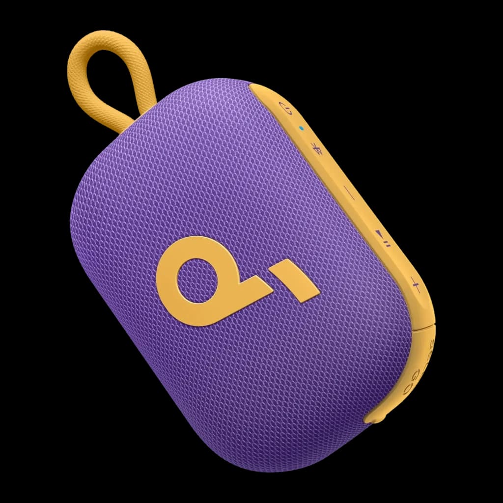 Enceinte portable Soundcore Select 4 Go IP67 5W 20h Pourpre, vue avant: grille pourpre avec logo jaune, anneau de transport