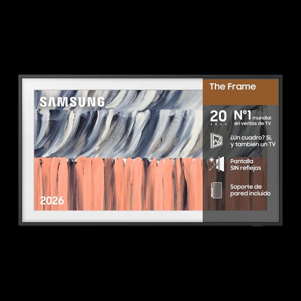 TV Samsung The Frame 43 pulgadas QLED 4K Negro TQ43LS03H, frontal: pantalla con obra de arte y destacados del modelo 2026