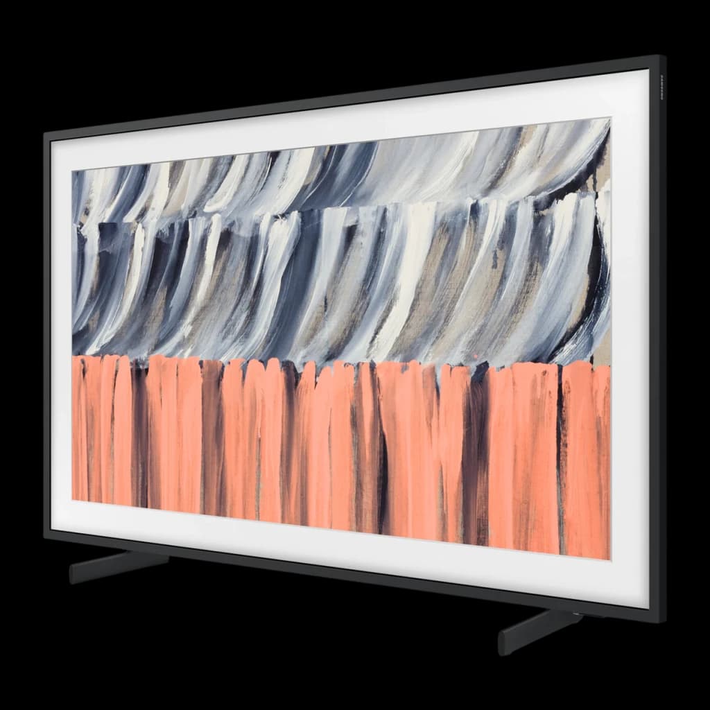 TV Samsung The Frame 43 pulgadas QLED 4K Negro TQ43LS03H, vista lateral: marco negro con pintura abstracta en pantalla