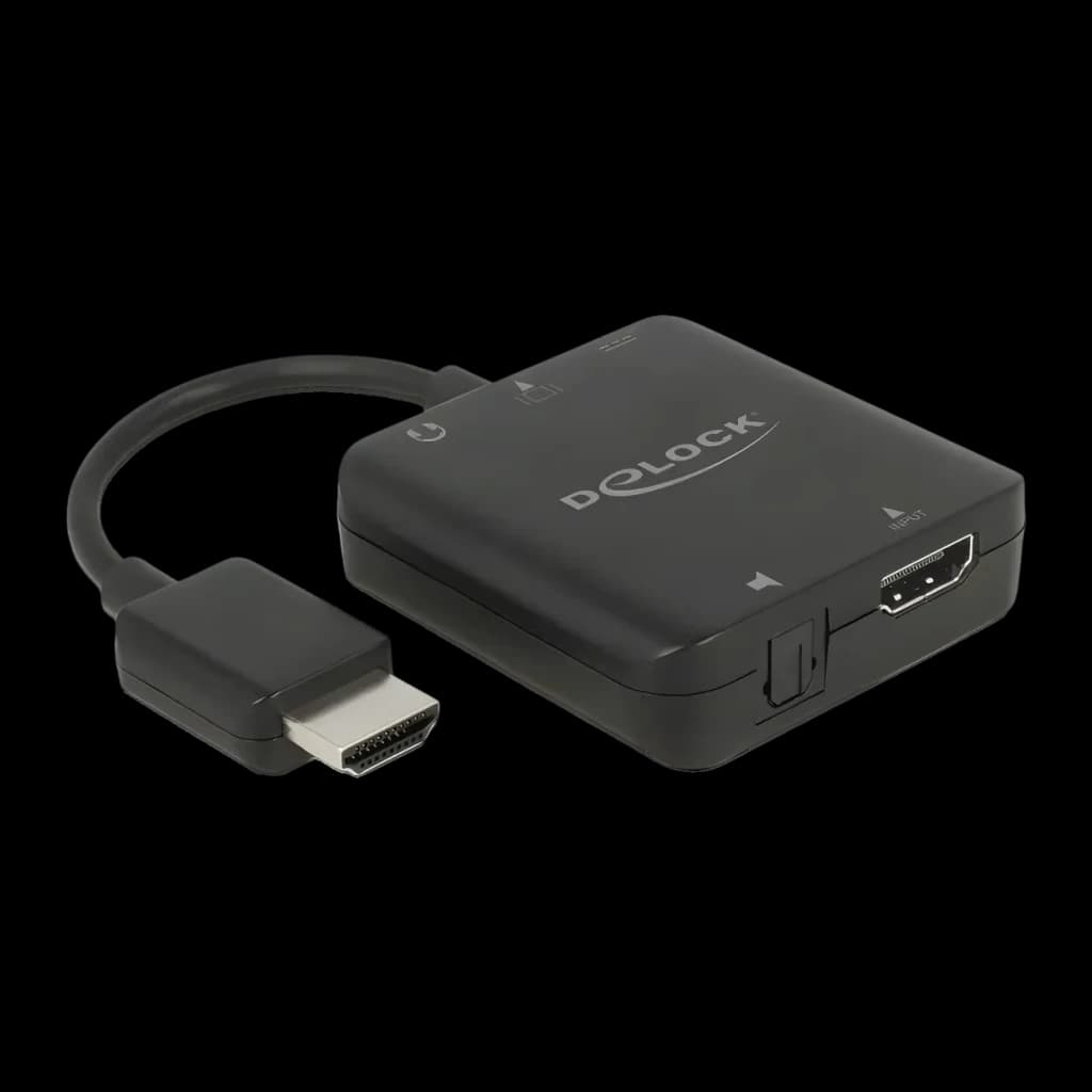 Extracteur audio Delock 63333 4K 60Hz HDMI + TOSLINK + Jack 3,5mm, vue en perspective: connecteur HDMI, port HDMI de sortie