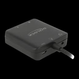 Extracteur audio Delock 63333 4K 60Hz HDMI + TOSLINK + Jack 3,5mm, vue en perspective: boîtier noir avec logo, port micro