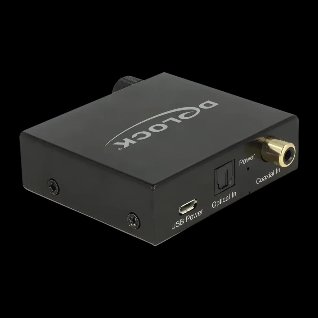 Conversor de Áudio Delock 63972 DAC Digital para Analógico 192kHz Hi-Res, vista traseira: portas USB Power, Optical