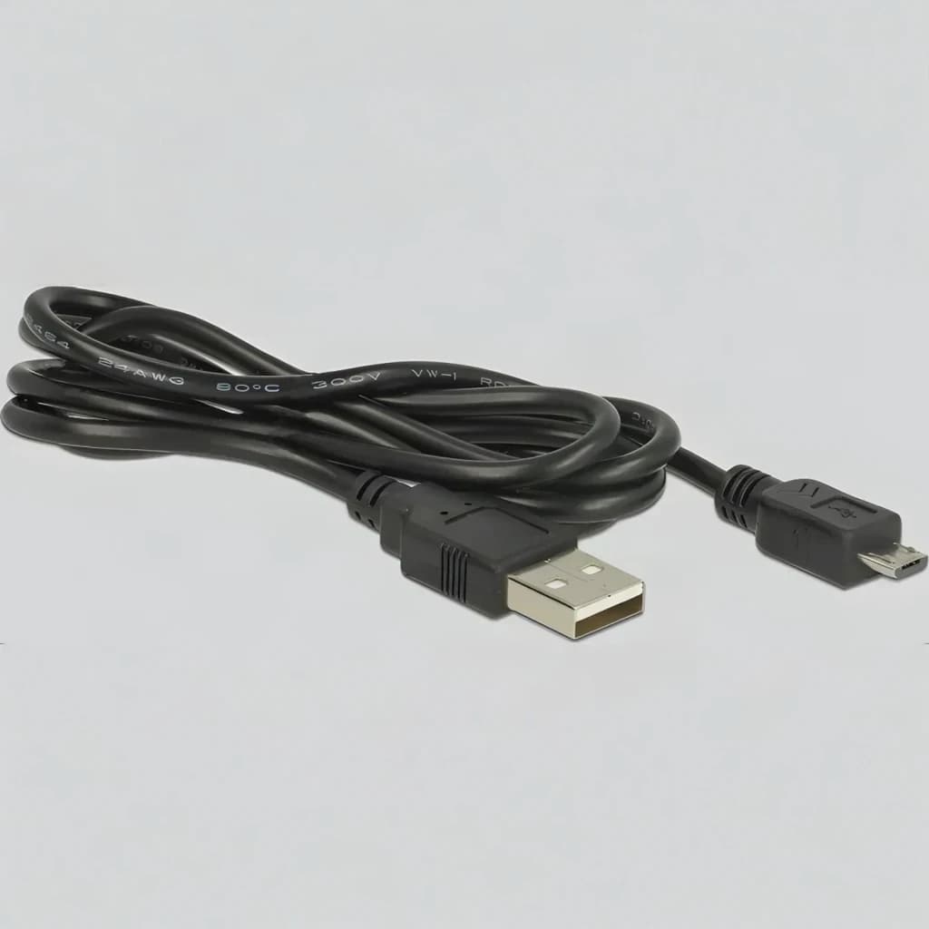 Conversor de Áudio Delock 63972 DAC Digital para Analógico 192kHz Hi-Res, em uso: cabo USB-A para Micro-USB preto incluído