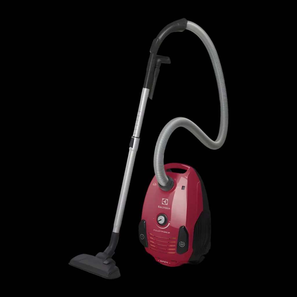 Aspirateur avec sac Electrolux Noir/Rouge 800W EPF61RR, vue latérale: corps rouge et noir avec flexible et tube télescopique