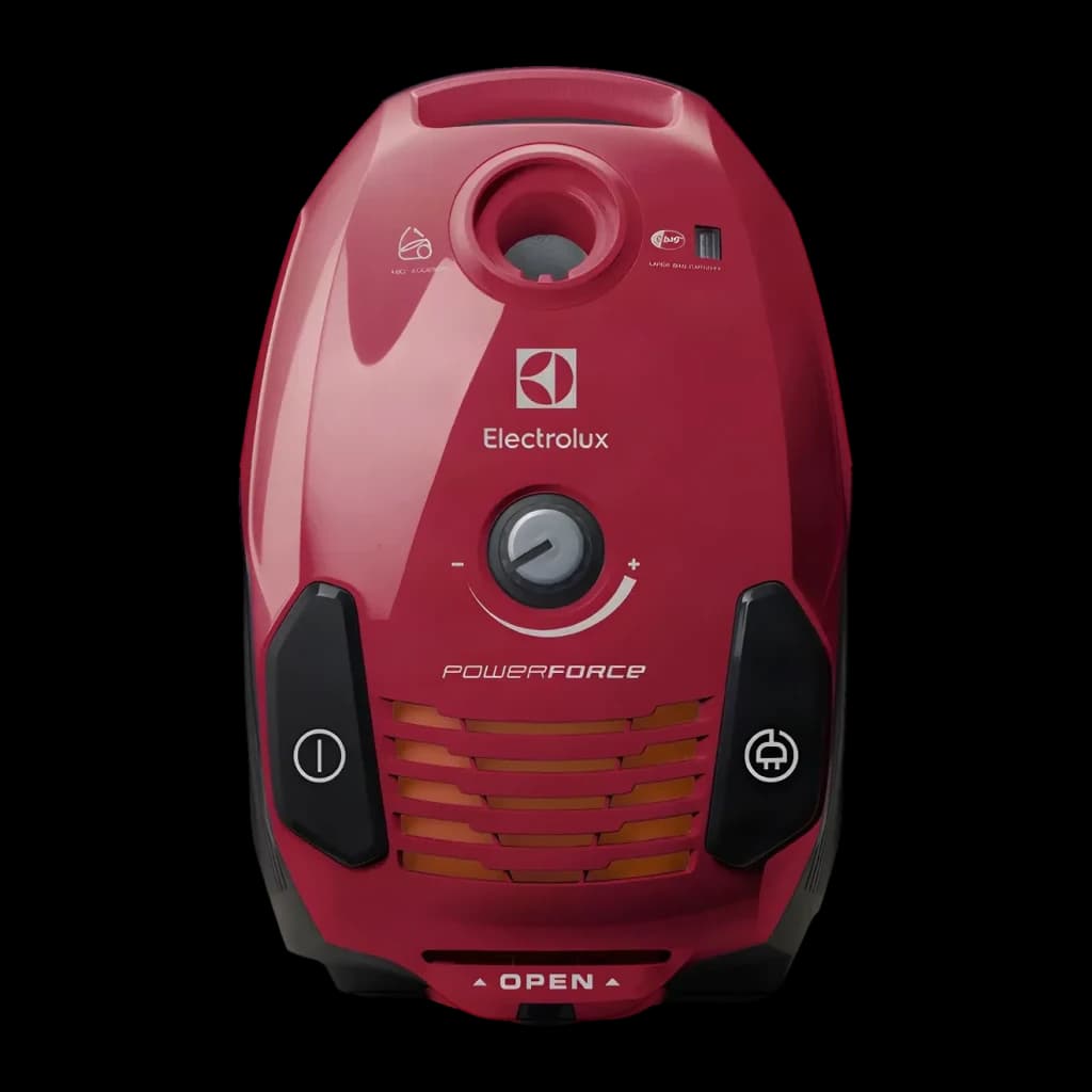 Aspirateur avec sac Electrolux Noir/Rouge 800W EPF61RR, vue de face: panneau de commande avec molette de puissance et logo