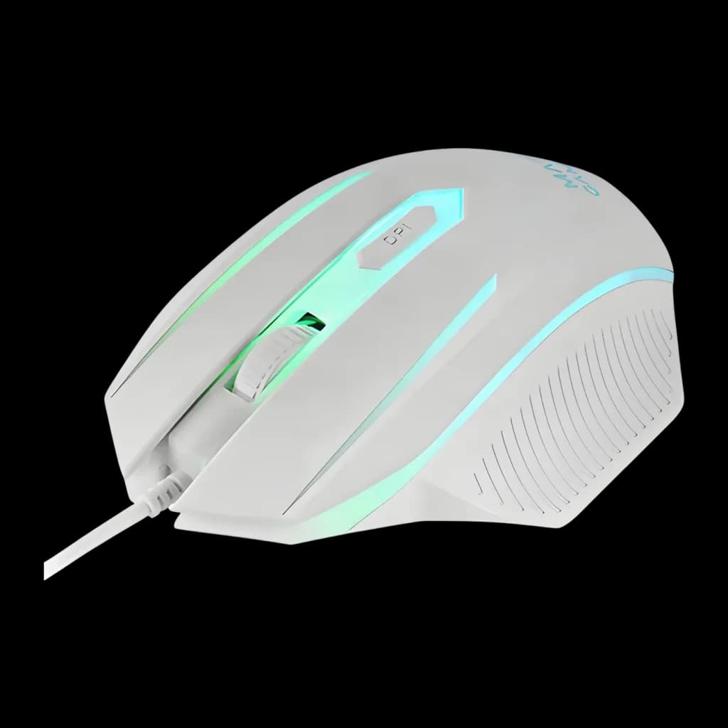 Combo Gaming Mars Gaming H-Mechanical Red 3200 DPI RGB Blanc MCP124PRO, vue latérale: souris filaire avec éclairage RGB