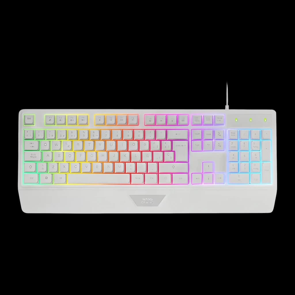 Combo Gaming Mars Gaming H-Mechanical Red 3200 DPI RGB Blanc MCP124PRO, vue dessus: clavier complet avec rétroéclairage RGB