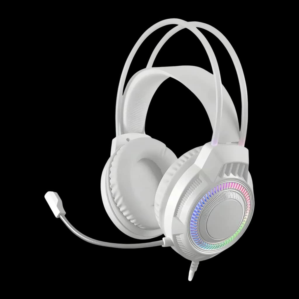 Combo Gaming Mars Gaming H-Mechanical Red 3200 DPI RGB Blanc MCP124PRO, vue latérale: anneau RGB sur l'oreillette et micro