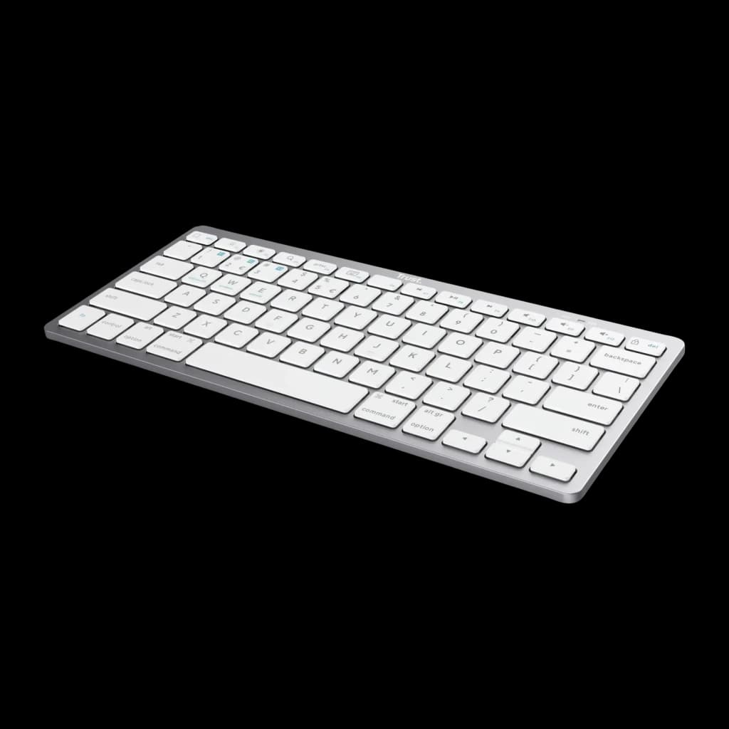 Teclado Trust Compacto Sem Fios Prata Bluetooth 4.0 Espanhol 24654, vista em perspetiva: teclas brancas sobre moldura