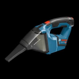 Aspirador de mão Bosch GAS 12V Preto/Azul Sem Fios 900l/min, vista lateral: bocal plano, corpo azul, botão vermelho