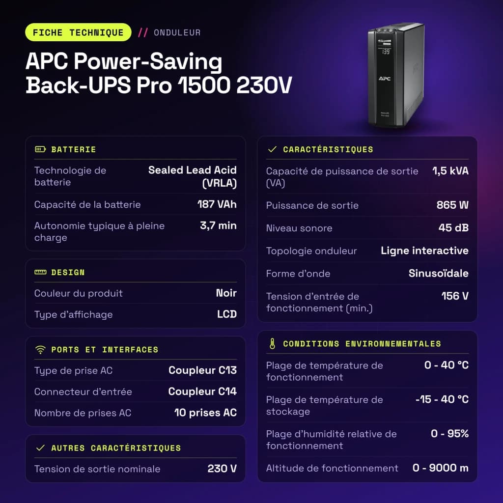 SAI APC Power-Saving Back-UPS Pro 1500 230V Línea Interactiva 1500VA Negro - características