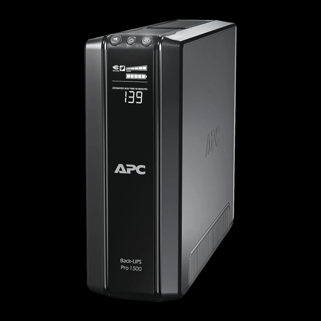 SAI APC Power-Saving Back-UPS Pro 1500 230V Línea Interactiva 1500VA Negro, vista frontal en ángulo: pantalla LCD