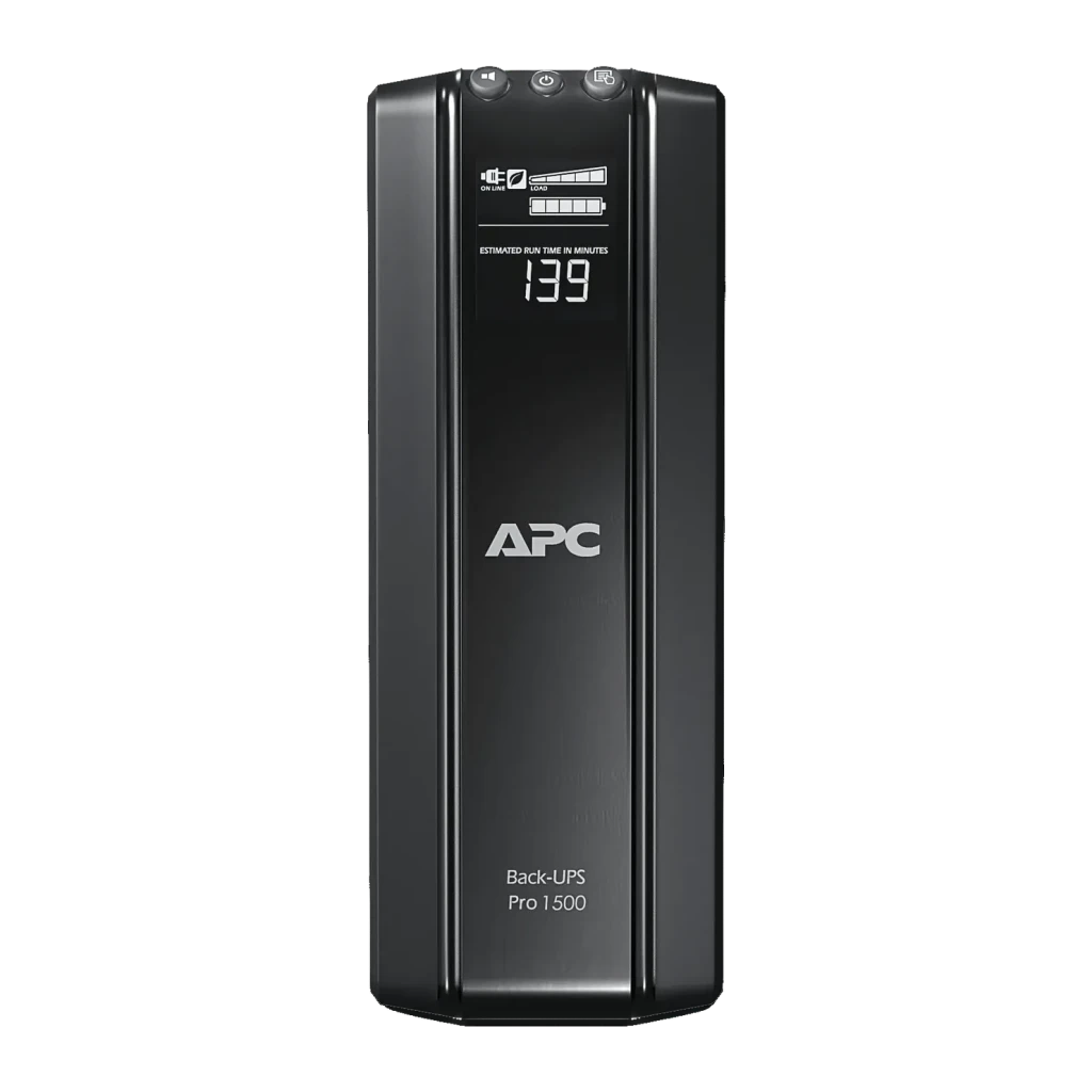 SAI APC Power-Saving Back-UPS Pro 1500 230V Línea Interactiva 1500VA Negro, vista frontal: pantalla LCD con autonomía 139