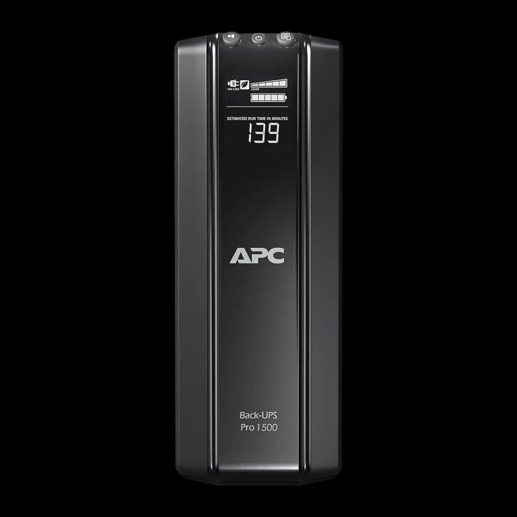 SAI APC Power-Saving Back-UPS Pro 1500 230V Línea Interactiva 1500VA Negro, vista frontal: pantalla LCD con autonomía 139