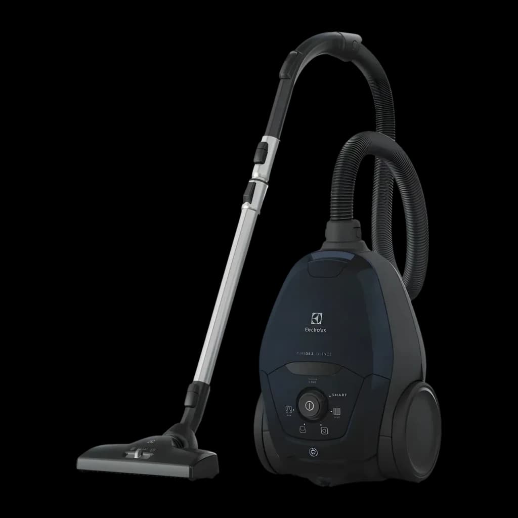 Aspirador cilíndrico Electrolux PD82-4ST Preto 600W, vista lateral: corpo com painel de controlo, mangueira flexível e tubo