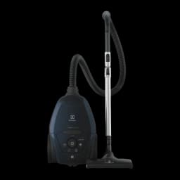 Aspirateur traîneau Electrolux PD82-4ST Noir 600W, vue de face: corps, flexible, tube télescopique argenté et brosse sol