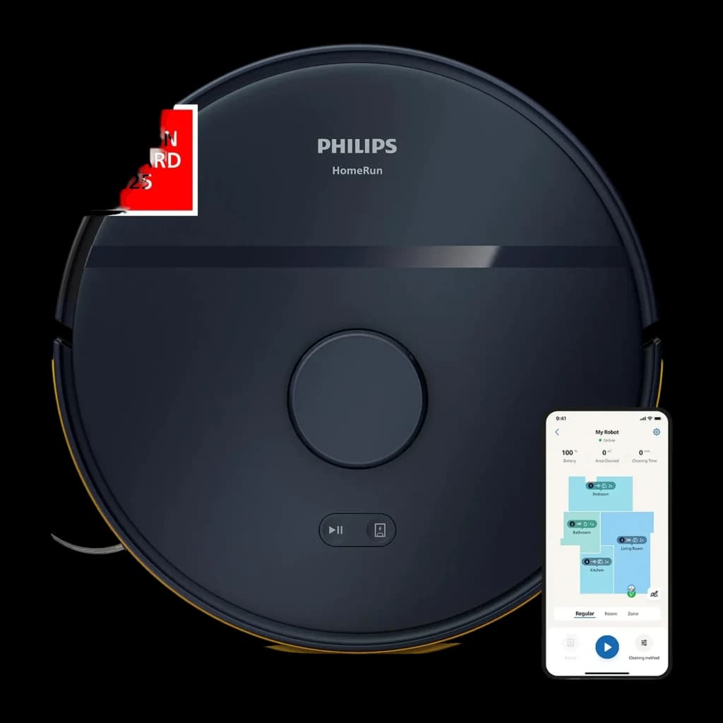 Aspirateur Robot Philips HomeRun 2000 Series Noir LiDAR 2700Pa 130min XU2000, vue dessus: corps circulaire avec logo