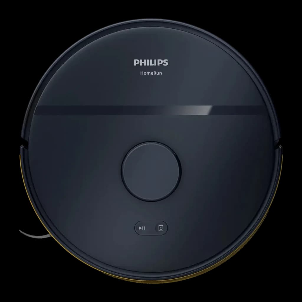 Aspirateur Robot Philips HomeRun 2000 Series Noir LiDAR 2700Pa 130min XU2000, vue du dessus: capot circulaire avec logo