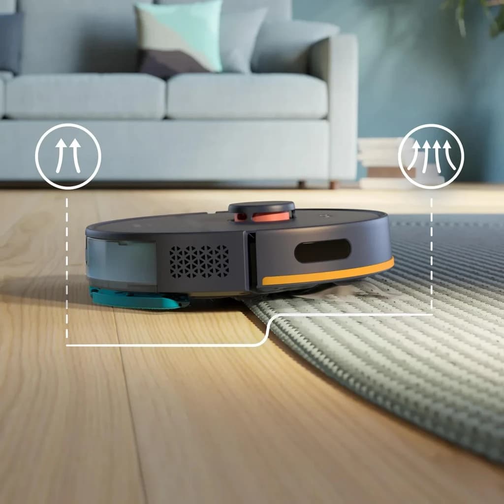 Aspirateur Robot Philips HomeRun 2000 Series Noir LiDAR 2700Pa 130min XU2000, vue latérale: transition sol à tapis