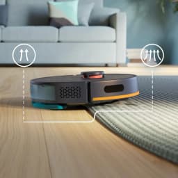 Aspirateur Robot Philips HomeRun 2000 Series Noir LiDAR 2700Pa 130min XU2000, vue latérale: transition sol à tapis