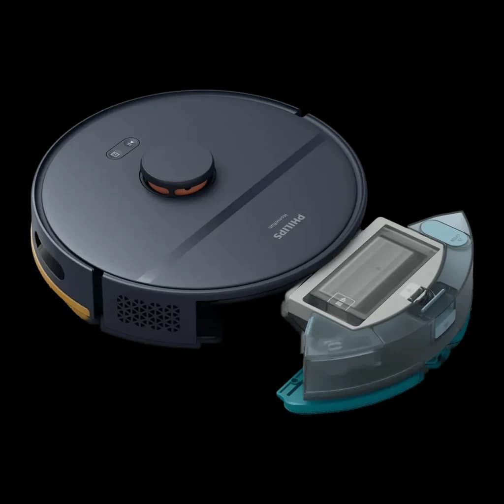 Aspirateur Robot Philips HomeRun 2000 Series Noir LiDAR 2700Pa 130min XU2000, vue en perspective: réservoir d'eau retiré