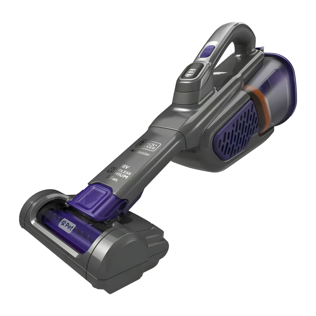 Aspirateur à Main Black & Decker Spécial Animaux Noir Sans Fil 35AW 36W 21min BHHV520BFP, vue diagonale: brosse Pet