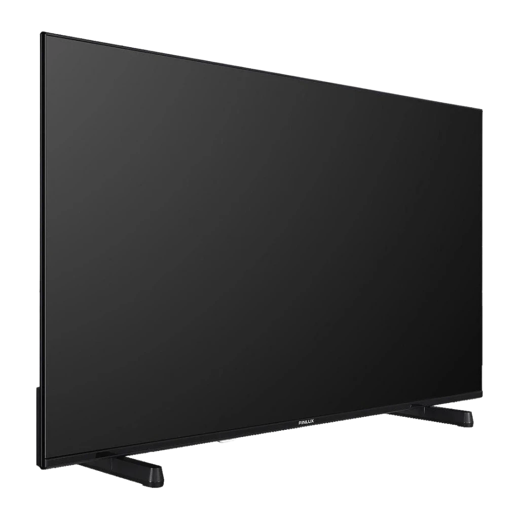 TV Philips 50 polegadas LED 4K Ultra HD Titan OS Preto 50PUS7001/12, vista lateral: ecrã e pés do suporte em ângulo