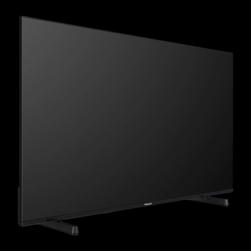 TV Philips 50 polegadas LED 4K Ultra HD Titan OS Preto 50PUS7001/12, vista lateral: ecrã e pés do suporte em ângulo