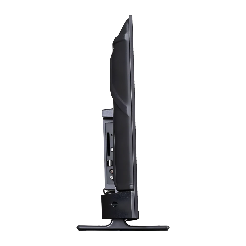 TV Philips 50 polegadas LED 4K Ultra HD Titan OS Preto 50PUS7001/12, vista lateral: perfil fino, portas laterais e base