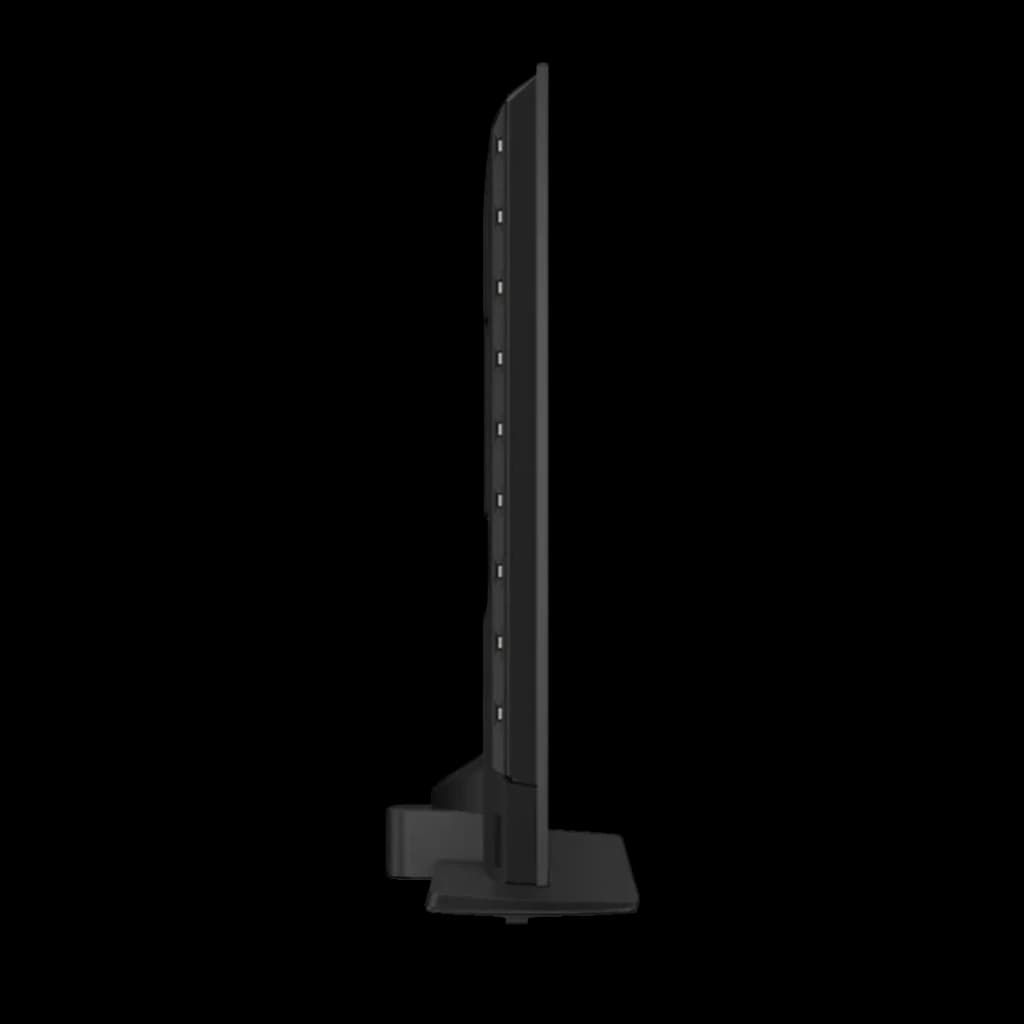 TV Philips 50 pouces QLED 120Hz 4K Noir 50PQS9011, vue latérale: profil ultra-fin avec pied central noir