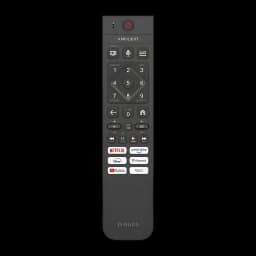 TV Philips 55 pulgadas QLED 120Hz VRR 144Hz HDMI 2.1 4K UHD Negro 55PQS9011, mando a distancia: vista frontal con botón
