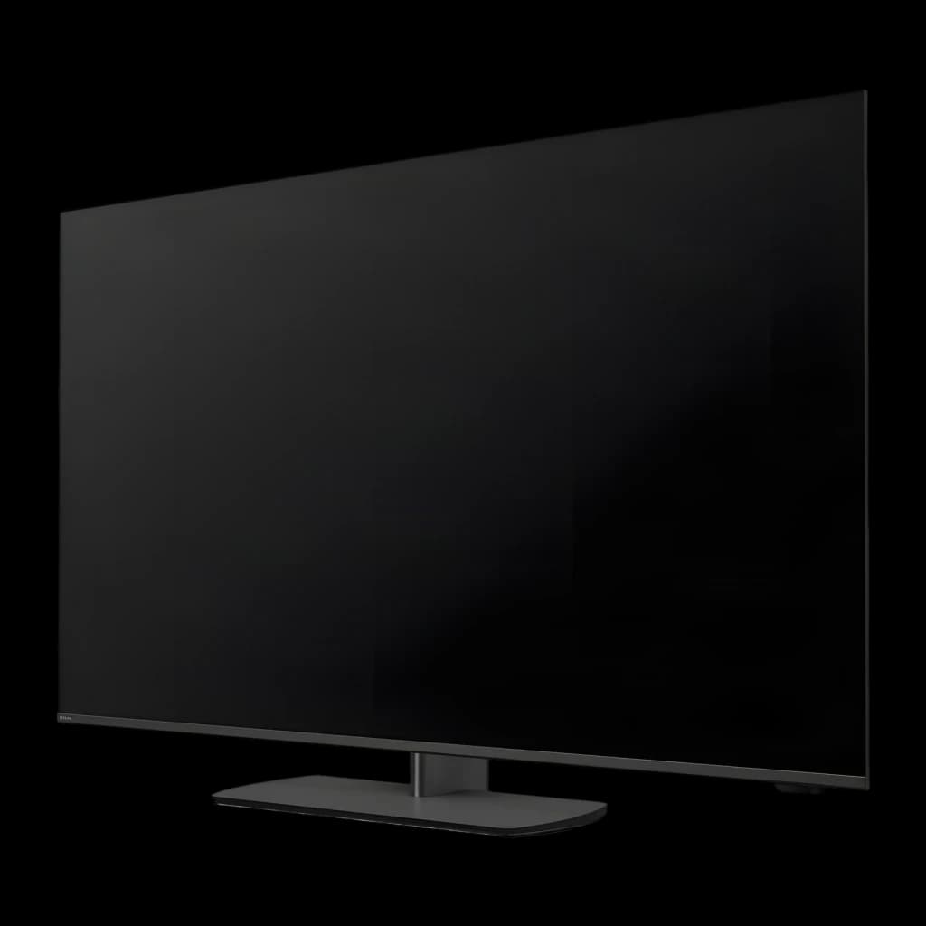 TV Philips 55 pulgadas QLED 120Hz VRR 144Hz HDMI 2.1 4K UHD Negro 55PQS9011, vista lateral: pantalla apagada y base central