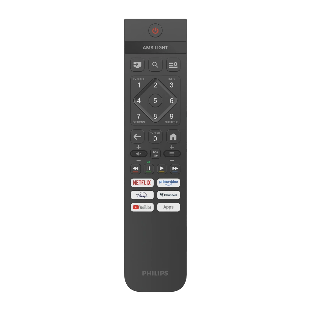 TV Philips 43 pulgadas LED 4K Negro 43PUS7001/12, mando a distancia: botón Ambilight, teclas Netflix, Prime Video, Disney+