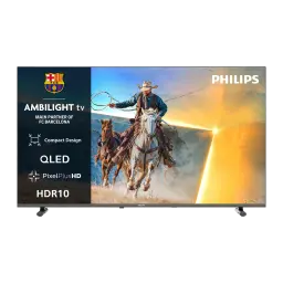TV Philips 32 pulgadas QLED Full HD Titan OS Negro 32PQS6901/12, vista frontal: pantalla con logos Ambilight, QLED, HDR10
